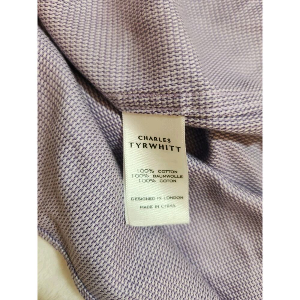 Charles Tyrwhitt 100% Cotton Shirt Mens 17 34 Large Purple Geometric Long Sleeve - Picture 11 of 12